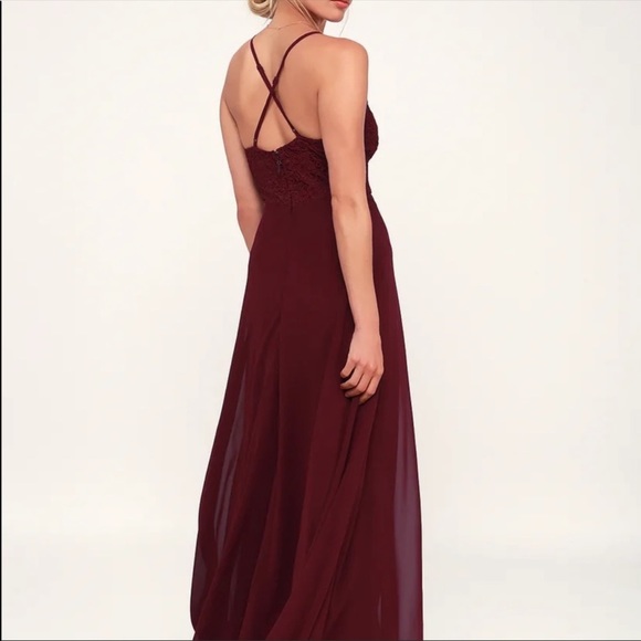 Lulu’s Madalyn Maroon/Burgundy Floral Lace Bridesmaid Formal Maxi Event Gown - Picture 4 of 16
